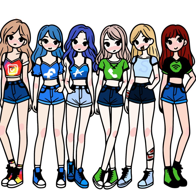 a group of girls wearing crop tops and shorts