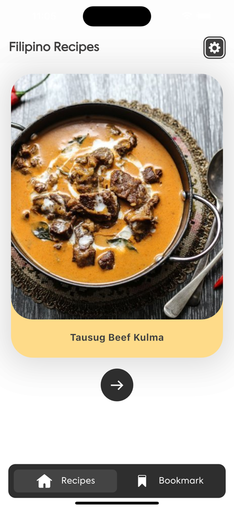 Tausug Beef Kulma recipe screen in the Filipino Food Recipes app