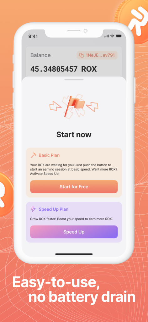 Robox Network - Earn Crypto - Robox Network app interface showing basic and speed up crypto earning plans.