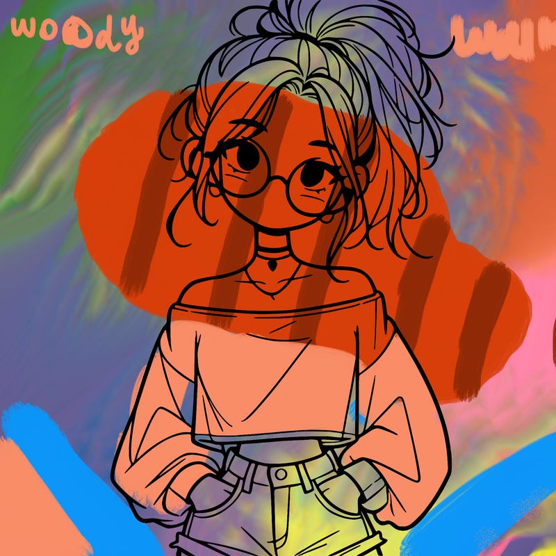 girl with a messy ponytail glasses a baggy crop top and jean shorts