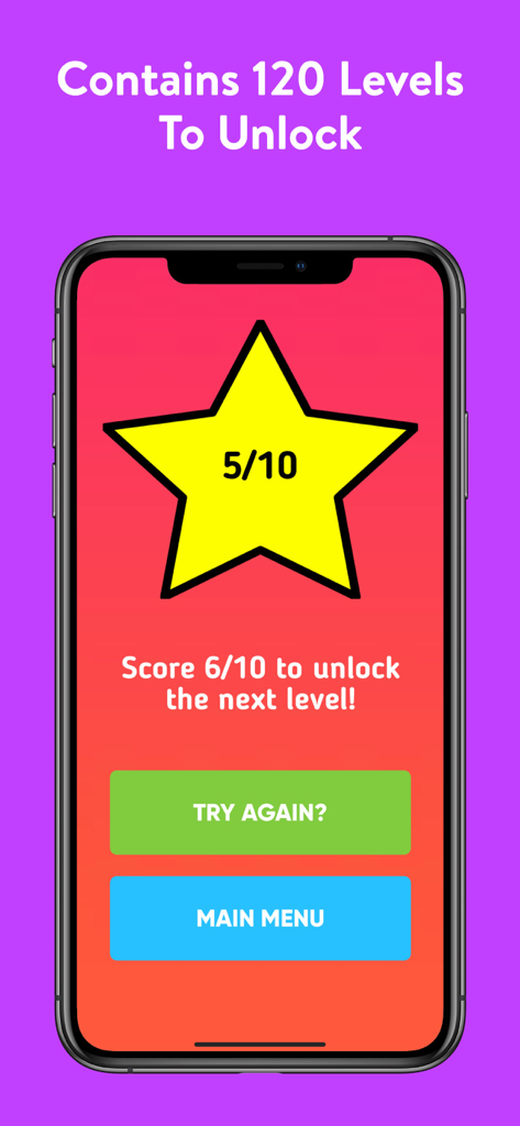 Bible Trivia Quiz - Fun Game - Bible Trivia Quiz app score screen with a yellow star showing a 5 out of 10 score and level unlock instructions