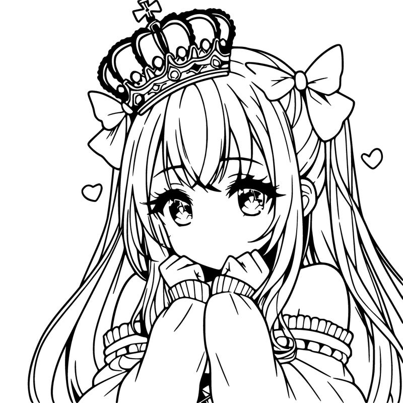 anime girl with long hair she's a princess with cute crown