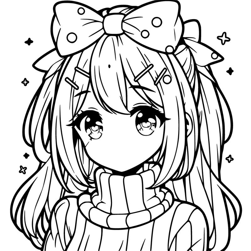 anime girl with hairbow wearing a turtleneck