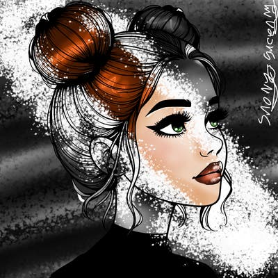 realistic girl with buns on the top of her head