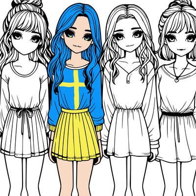 four realistic girls in a line