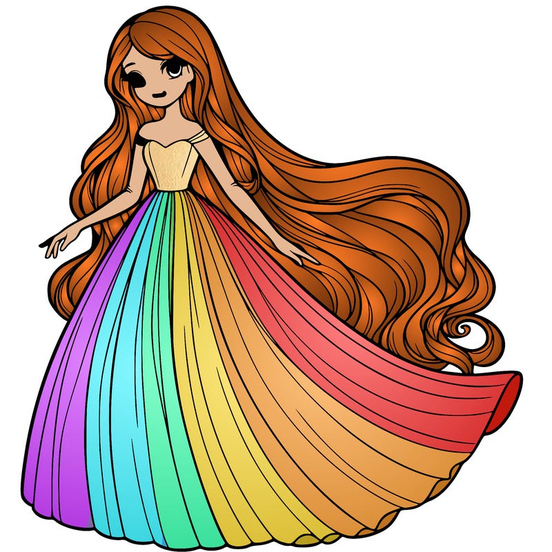 one realistic girl with super long flowing dress