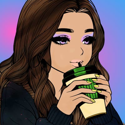 realistic girl drinking coffee