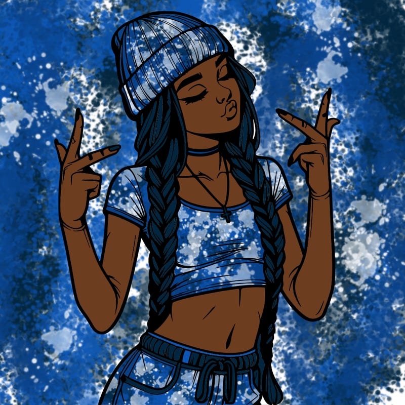 realistic teenage girl with braids and a beanie and crop top doing 🫶🏼