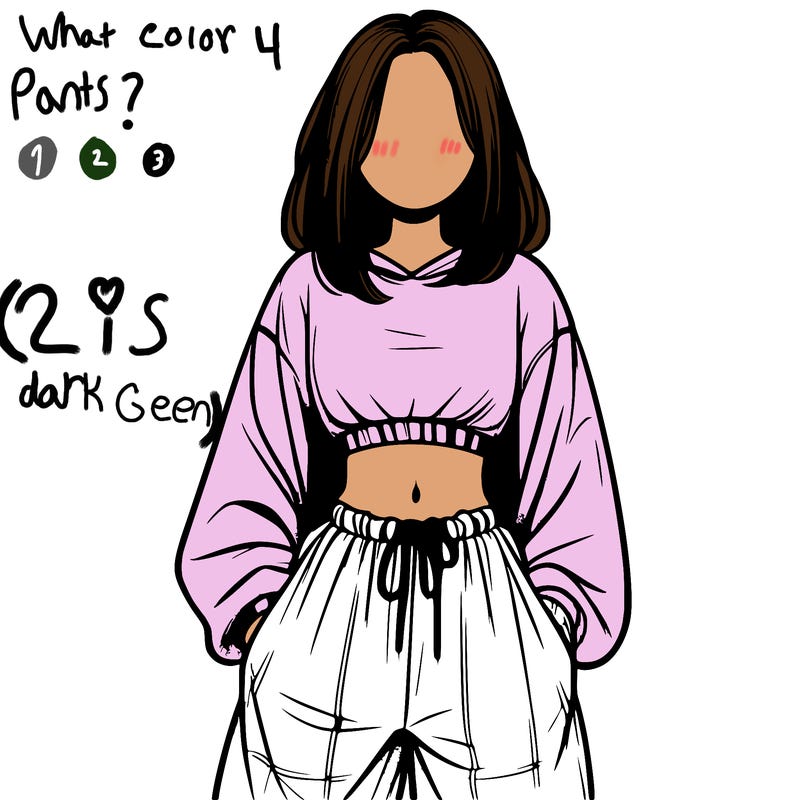 realistic girl faceless with baggy pants and a crop top