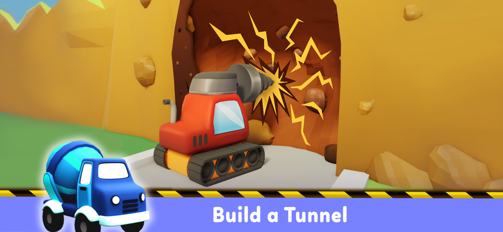 Truck Game for 5 year old Boys - Una macchina perforatrice rossa che fora una montagna per costruire un tunnel in un gioco di costruzione per bambini