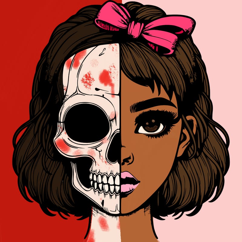 realistic girl with half skull mask