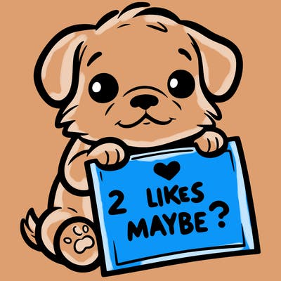 a puppy holding a sign that says 2 likes maybe?