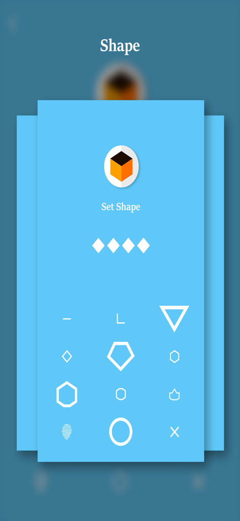 Mobile app interface showing a selection of geometric shapes for setting a custom pattern lock