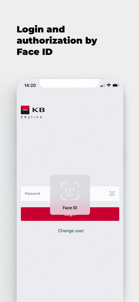 KB SKyline - Face ID login and authorization screen for the KB SKyline banking app