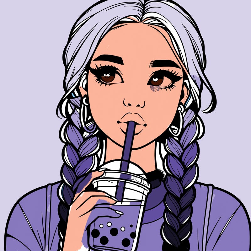 realistic girl with braided hair drinking boba