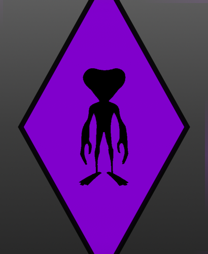 Silhueta alienígena preta dentro de um fundo de diamante roxo