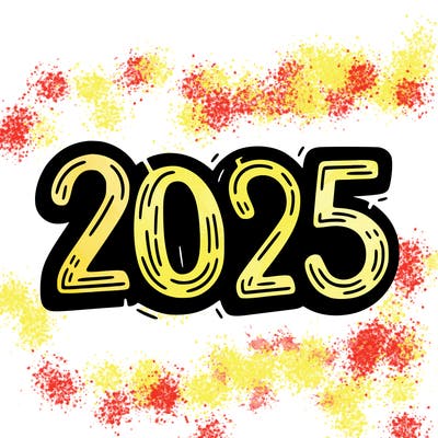 one line scrawled numbers sketch design “2025”