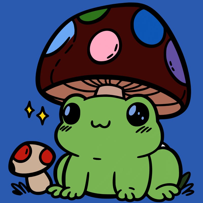 a cute frog with a mushroom hat