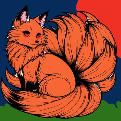 realistic detailed 9 tailed anime fox
