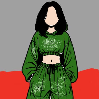 realistic girl faceless with baggy pants and a crop top