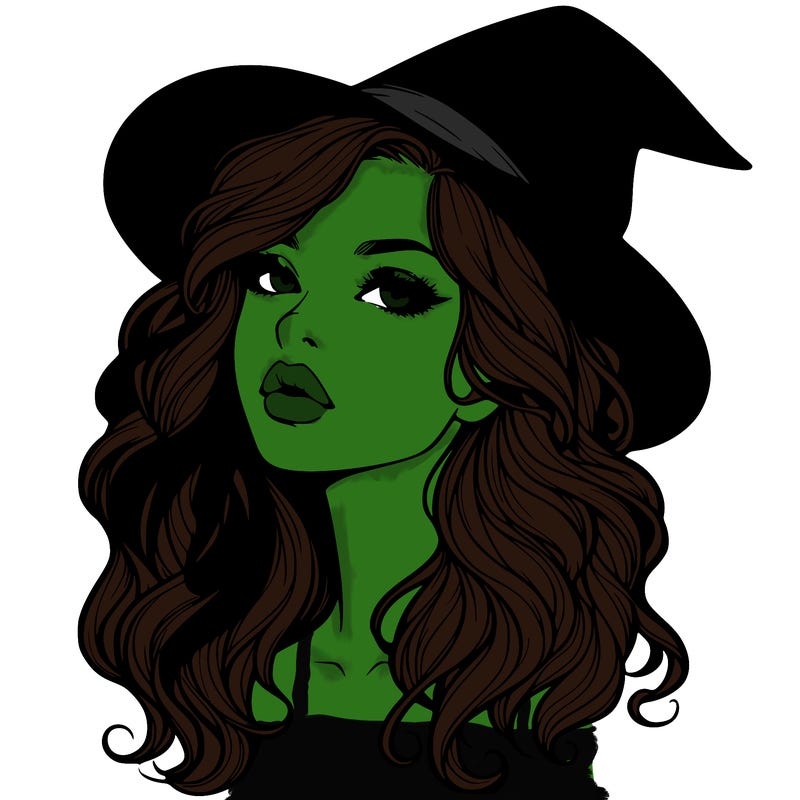 realistic witch girl with wavy hair and lips