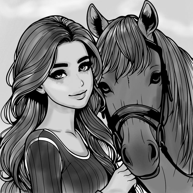 realistic girl with horse