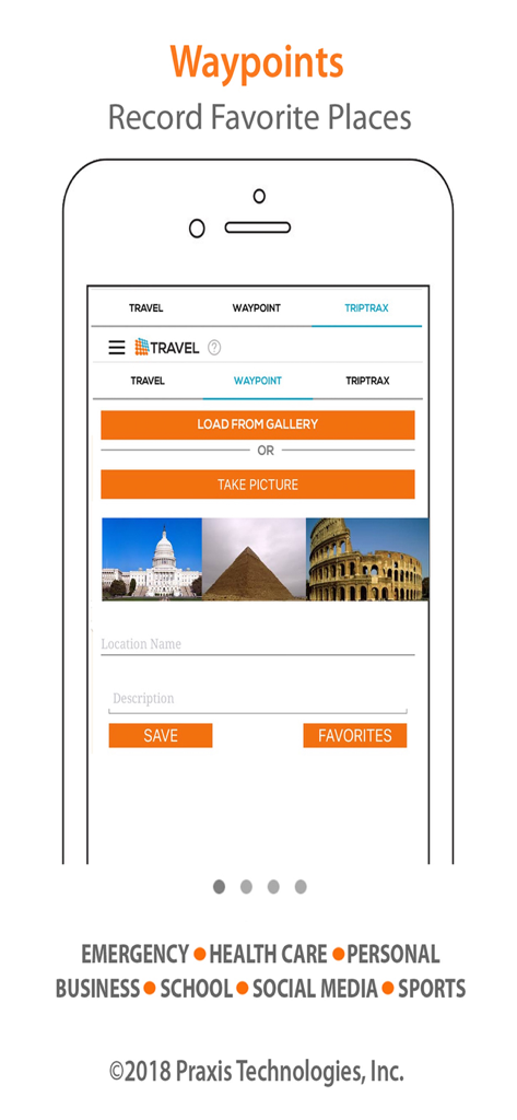 Autumn Alert: Personal Safety - Autumn Alert App-Screenshot zeigt die Waypoints-Funktion zum Aufzeichnen und Speichern von Lieblingsorten mit Fotos