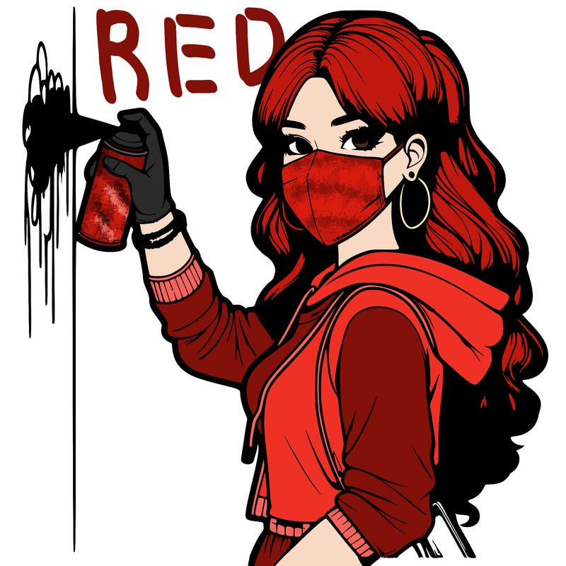 realistic girl with mask spray painting a wall