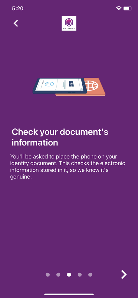 IDVaaS - Instructional screen showing a smartphone scanning an electronic passport.