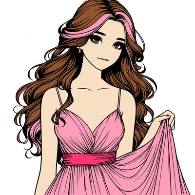 realistic girl in flowy silky prom dress