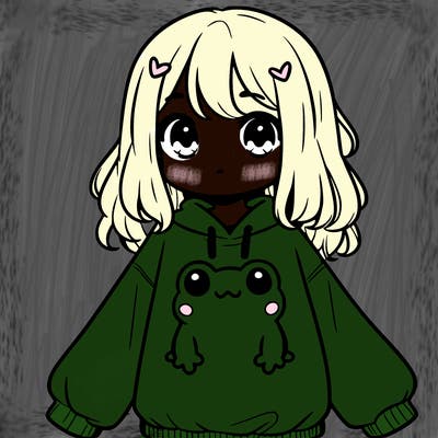 girl wearing frogging sweatshirt