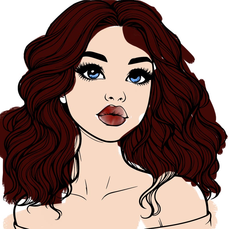 realistic girl with wavy hair and lips