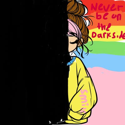 girl with baggy sweatshirt and messy bun