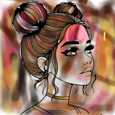 realistic girl with buns on the top of her head