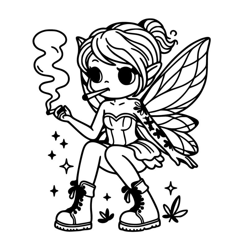 fairy with top and sort and boots chick smoking