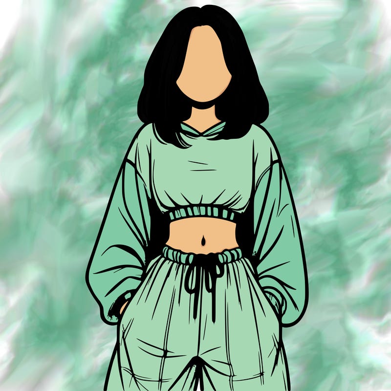realistic girl faceless with baggy pants and a crop top