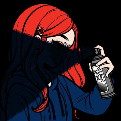 a realistic girl spray painting