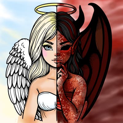 realistic angel half demon