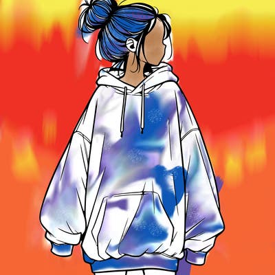 realistic girl with a oversized sweatshirt on and a bun