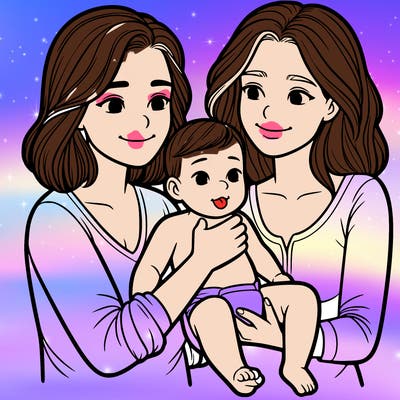 two realistic women holding one baby together