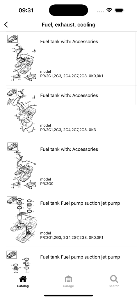 Car parts for Porsche diagrams - Technical diagrams of Porsche fuel tanks and pump accessories
