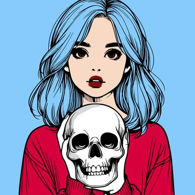 realistic girl holding a skull