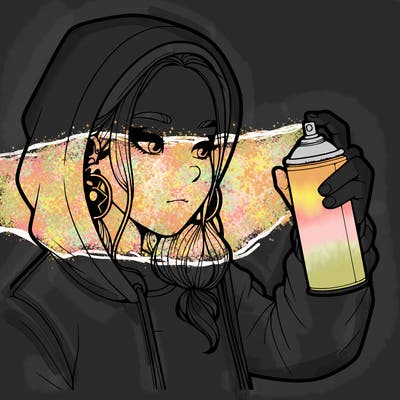 a realistic girl, spray painting