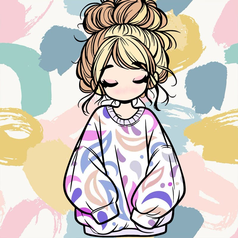 girl with baggy sweatshirt and messy bun