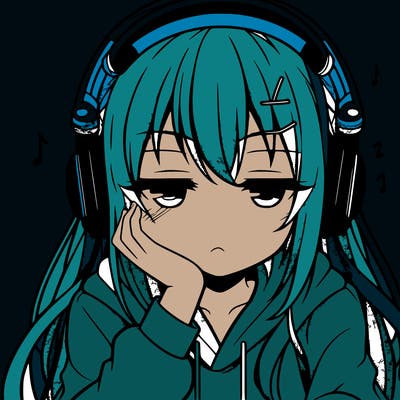 tired anime girl with head phones
