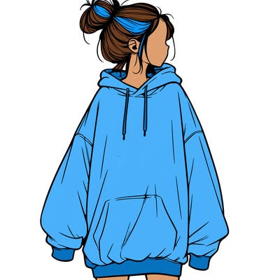 realistic girl with a oversized sweatshirt on and a bun
