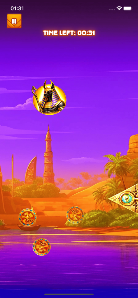 Ancient Spike Assault! - Gameplay screen of Ancient Spike Assault with Anubis and Egyptian desert background