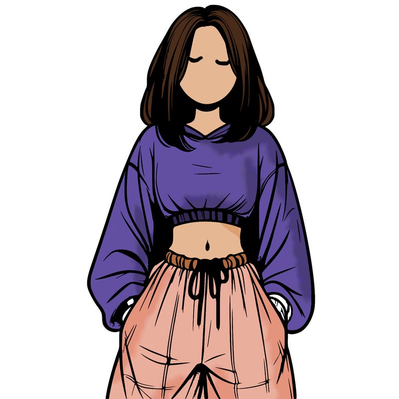 realistic girl faceless with baggy pants and a crop top
