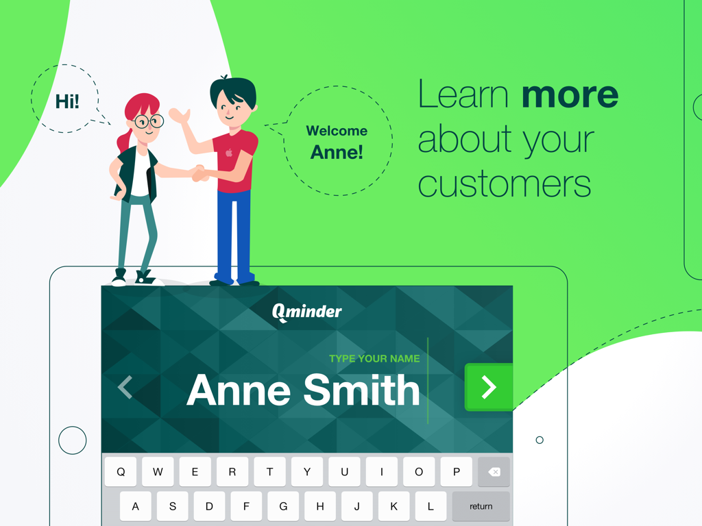 Qminder Queue Management - Digital check in screen on an iPad for customer queue management