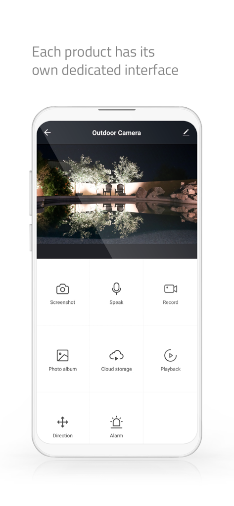 Interface da câmera externa no aplicativo Nedis SmartLife mostrando visão noturna e controles de segurança
